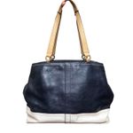 Coach New York Leather Womens Purse Handbag Blue White Satchel Handle Bag Photo 3