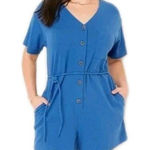 Old Navy  Blue Textured Knit Utility Short Sleeve Romper Belted Women's Large Photo 0