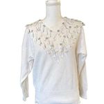 Bonnie Boerer Vintage White Knit V Neck Sweater w/ Crystal Ornaments, Small Photo 0