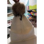 Calvin Klein  Cream Faux Fur Pom Beanie | Ribbed Knit | NWT | Snow Bunny | Winter Photo 2