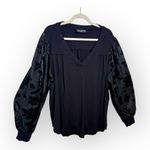 Lane Bryant Black Sheer Floral Sleeve Elegant Festive Holiday Party Top 18/20 Photo 1