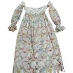 Rosie Assoulin Strapless Babydoll Maxi Dress sz 4 Watercolor Print Bell Sleeves White Photo 12