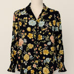 Tahari Dark Floral Romantic Button Down Blouse M Whimsigoth Workwear Boho Chic Photo 0