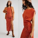 Free People Lakeside Heart Printed Midi Maxi Dress Small Ginger Rust Brown Fall Photo 2