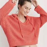 Aerie  PINK Chenille Chunky Knit Pullover Sweater Hood Drawstring XS Photo 0