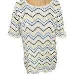 Talbots Women's Zig Zag Knit Top Short Sleeve Cream Blue Yellow M Photo 0