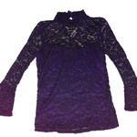Lily White  lace shirt in navy with neck hugging color and 2 gold buttons Photo 1