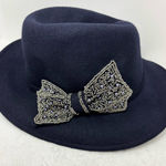 Something Special Elegant Navy Hat with Beaded Bow 100% wool felt Blue Photo 0