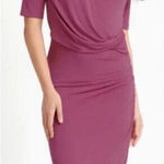 Betabrand Drape Jersey Stretch Midi Dress Pink Women’s M Ruched Fitted Rayon Photo 0