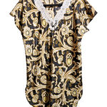VTG‎ Black Gold Jewelry Print Satin Jacquard Mini Night Dress Tunic Lace Bow XXL Photo 0