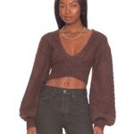 For Love & Lemons Cropped Amelia Sweater Chic Brown Knit with Back Tie Size XL Photo 0