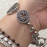 Lucky Brand Vintage  Pewter Toned Burgundy Red Rhinestones Toggle Bracelet 31g Photo 2