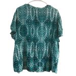 Laura Scott  Paisley Green and White Blouse Size 3X Photo 2