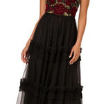 Adrianna Papell  - Rose Beaded Velvet Tulle Fit & Flare Dress Photo 0
