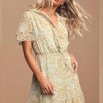 Lulu’s Dreaming of Romance Mint Blue Floral Ruffle Metallic Dress Medium Photo 1