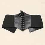 Vintage Style Lace Up Faux Leather Elastic Girdle Black Casual Wide Waistband Photo 3