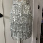 SheIn Sleeveless Bodycon Dress Sheer Mesh Shiny Sequins Party Dress with Fringe Photo 3