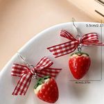 Strawberry Earrings with Red Gingham Bows Photo 6