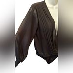 EXPRESS Plunging Chiffon Draped Black Bodysuit S Sheer Ballon Sleeve Sexy Photo 2