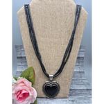 None Multi Strand Bead Necklace Silver Tone Black Large Heart Pendant Whimsigoth Photo 1