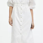 ALLSAINTS  Osa Puff Sleeve Denim Shirtdress in Wash Chalk White Size US 6 Photo 0