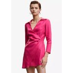 Mango MNG  Linen Wrap Dress Hot Pink Long Sleeve Casual Party Dress Size‎ S Photo 1