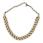 West Germany Vintage Gold Tone Coil Twisted Spiral White Glass Beaded Choker Photo 0
