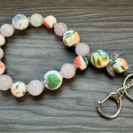 Floral Beaded Bracelet Keychain White Photo 0