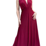 Lulus Lulu’s Red Stretch Jersey Plunge Halter Dramatic Glam Formal Maxi Dress Gown M Photo 0
