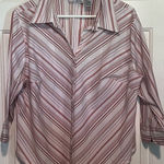 Unique spectrum  Women's Orange Tan Brown Stripes Button Front Blouse Size 1X‎ Photo 0