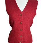 Liz Sport Vintage  Vest Womens Medium Red Boiled Wool V Neck Button Down Tie Back Photo 0