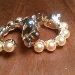 Golden Shell Pearl and Leopard Lock Goldtone Half Hoop Earrings Photo 5