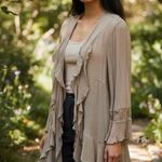 Shawl Open Lace Back Gauze SZ 1X J GEE Oversized Top Drapery Victorian Coquette Tan Photo 0