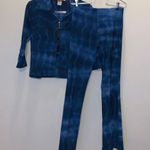 Lina Ge Fashion Vintage Blue tie-dye Corduroy Pant Suit Blazer Pants Flare Photo 0