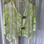 Hailey Lyn Women's Open Knit Weave Oversize Buttons Handkerchief Hem Cardigan S Green Photo 1