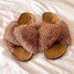 Aerie  Pink Fur Cork Slides Size 6 Photo 0