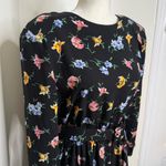 Vintage 80s Bedford Fair Belted Floral Midi Dress Women’s Size 16P Black Multi Photo 4
