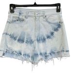 American Eagle SZ 6 Mom Jean Shorts Highest-Rise Tie-Dye Frayed Hems Light Wash Photo 0