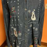 Vtg Y2K embroidered snowman denim shirt Blue Size XL Photo 5