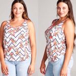 White Boho Chevron Floral Print Racerback Tank Top Size XL Photo 2