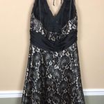 Betsy and Adam  Women’s Cocktail Evening Pattern Black Beige Fit Flare Halter Dress Photo 3