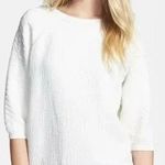 Vince Jacquard Pullover Sweatshirt 3/4 Sleeve Textured Cotton Blend White Size L Photo 0