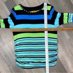 Ruby Rd. Beaded Neckline Striped Shirt Teal Lime Black Small Blue Photo 9