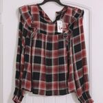 Jessica Simpson Top Plaid Ruffle in Tawny Port Black Red Size L New with Tag Photo 6