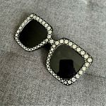 Sparkly, Fluted Rhinestone Rimmed Sunglasses, Black, Silver Black Photo 1