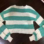 Beach Riot  Teal and White Knit Sweater Bell Sleeve XS Photo 5