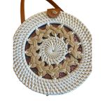 Woven Rattan Crossbody Bag Boho Wicker Round Purse Summer Beach‎ Basket Bag White Photo 1