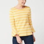 Isaac Mizrahi Live! Scoop Neck Top w/ Bracelet Ruffle Sleeve yellow white stripe Photo 0