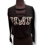 PINK - Victoria's Secret  Woman Black Crop Long Sleeve Tee T-Shirt V-Neck Cutout S Photo 2