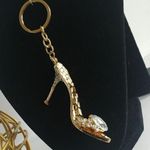 Glam Crystal High Heel Shoe keychain Purse Charm Gold Photo 0